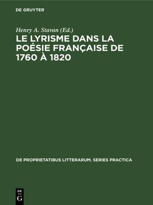 cover image of Le lyrisme dans la poésie française de 1760 à 1820